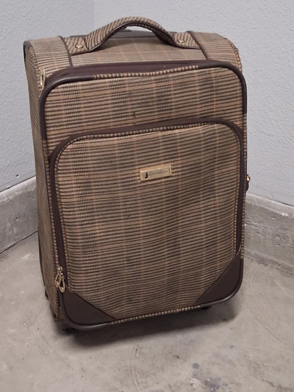 London Fog Brown Textured Upright Carry-On with Front Pocket
